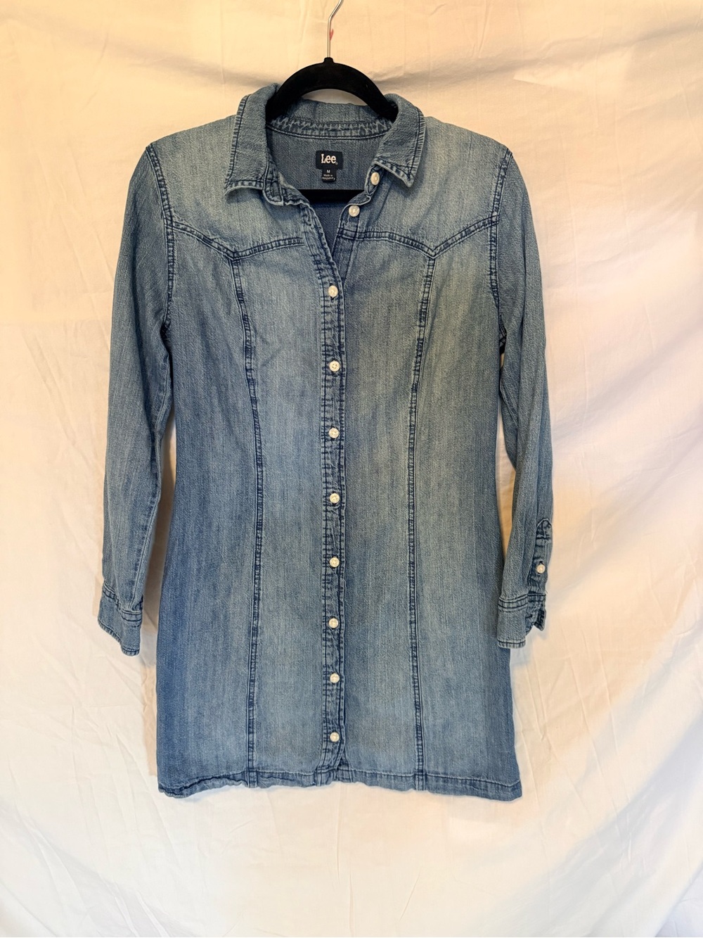 Denim Button-Down Shirt Dress - Light Blue Size Medium (KK13)